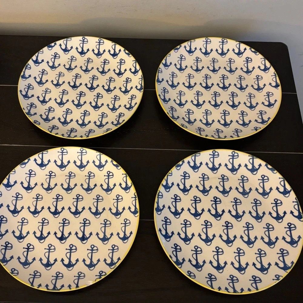 Pfaltzgraff Nautical Anchor Salad Plates | Set of 4 | 8.5 Inch | FLAW-See Pics
